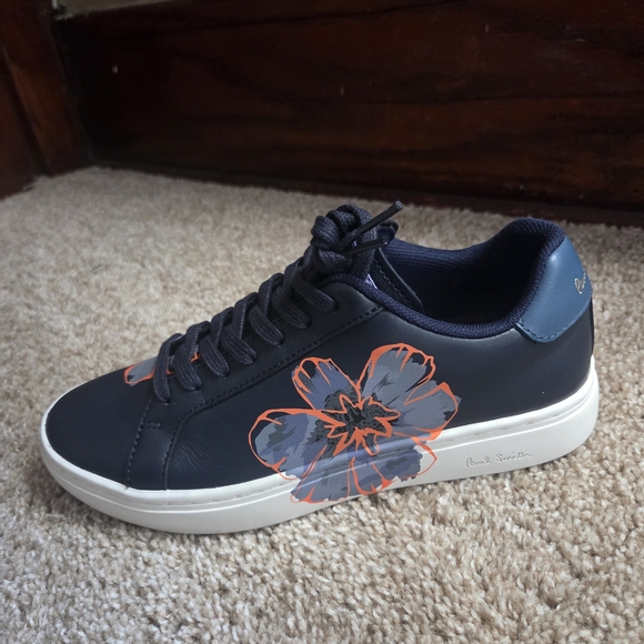 Paul Smith Navy Sneakers with Orange and Gray Floral - Picture 1 of 6